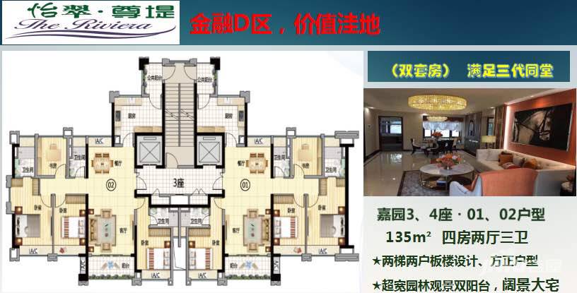 怡翠尊堤户型图 嘉园3,4座01/02户型135㎡