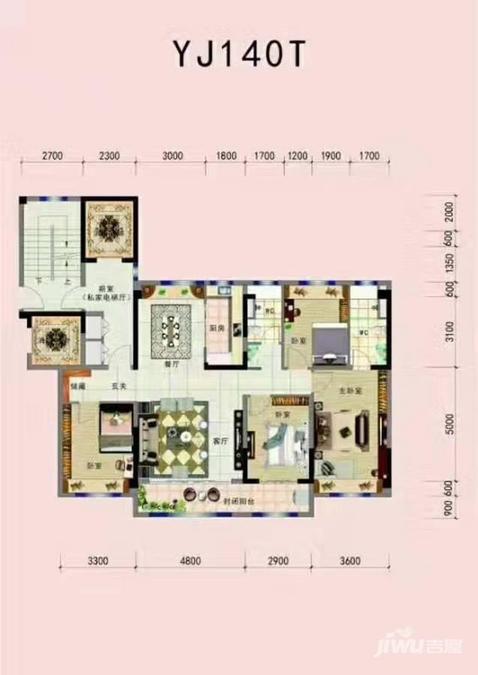 碧桂园紫龙府4室2厅2卫140平米户型图