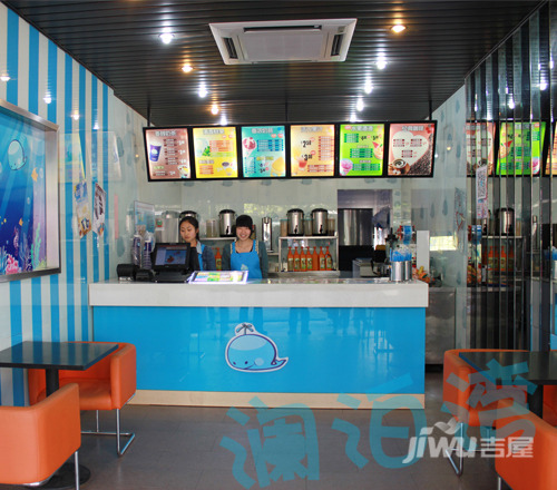 奶茶店装修设计效果图装修奶茶店新式背景内嵌式电视墙图片