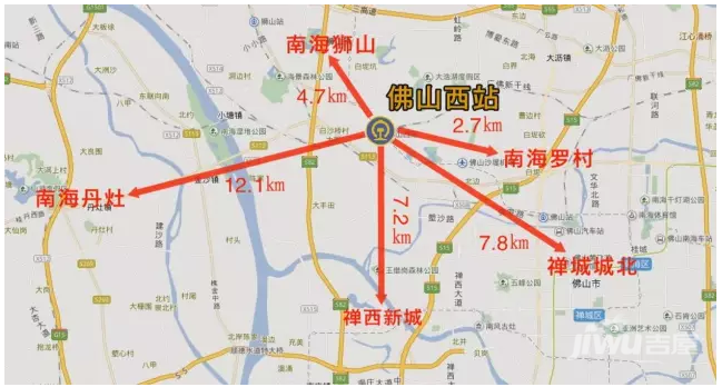 佛山西站位于南海狮山与罗村交会处,辐射五大楼市板块,包括