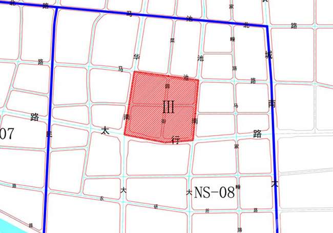 地块Ⅲ:位于太行路与永华南大街交叉口东北侧,拟调整规划东西向道路.