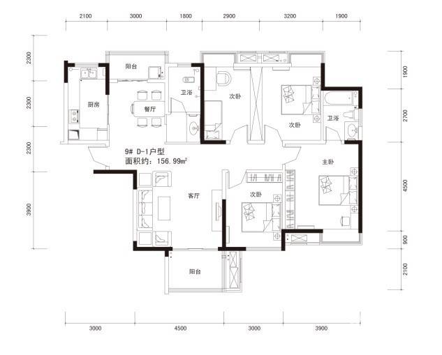 长房时代城4室2厅2卫157㎡户型图