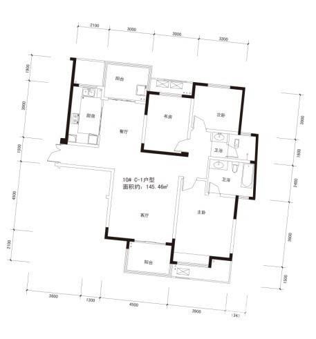 长房时代城3室1厅2卫145.5㎡户型图