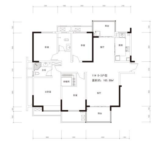 长房时代城4室2厅2卫165.9㎡户型图