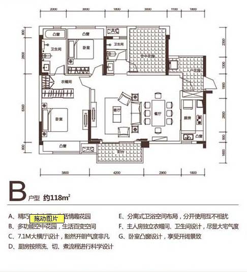 万科城市花园3室2厅2卫120㎡户型图