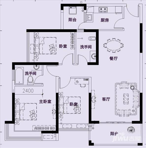 极目楚天3室2厅2卫113.3㎡户型图