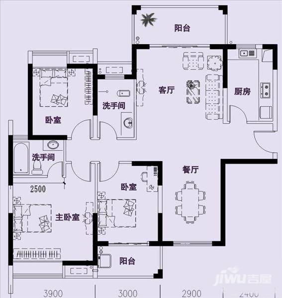 极目楚天3室2厅2卫126.6㎡户型图