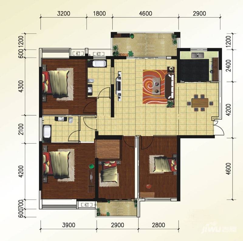 极目楚天4室2厅2卫151㎡户型图