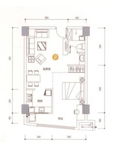 印象天心1室1厅1卫58.5㎡户型图