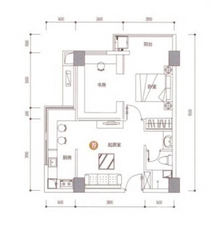 印象天心2室1厅1卫63.9㎡户型图