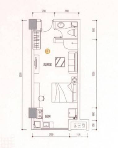 印象天心1室1厅1卫37.6㎡户型图