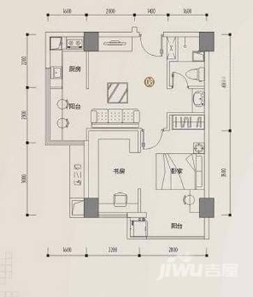 印象天心2室1厅1卫60.1㎡户型图