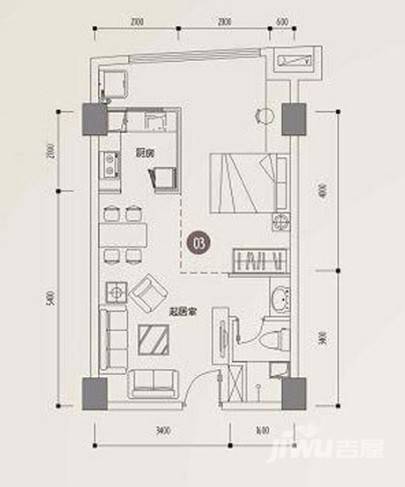 印象天心1室1厅1卫54.7㎡户型图