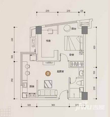 印象天心2室1厅1卫58.6㎡户型图