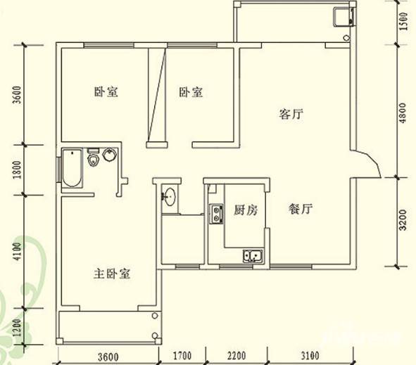 锦璨家园3室2厅2卫119.2㎡户型图