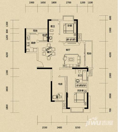 城南故事3室2厅2卫113㎡户型图