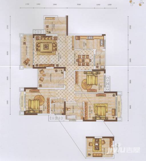 未来康桥长郡3室2厅2卫123㎡户型图