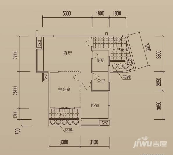 建发汇金国际2室1厅1卫73㎡户型图