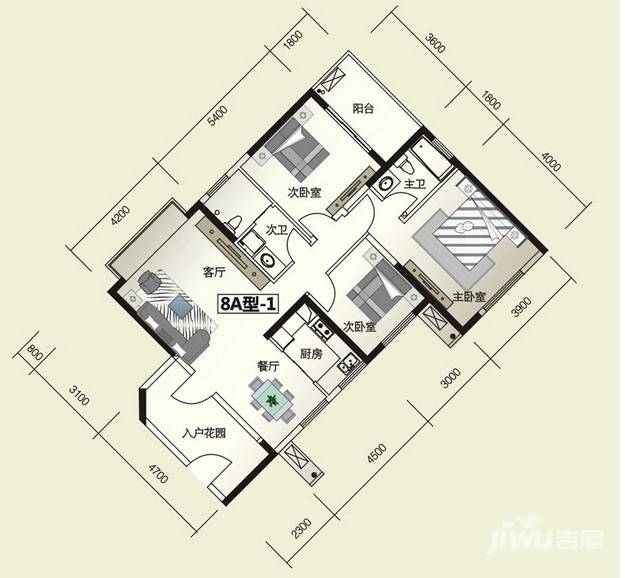 威尔士春天3室2厅2卫119.2㎡户型图