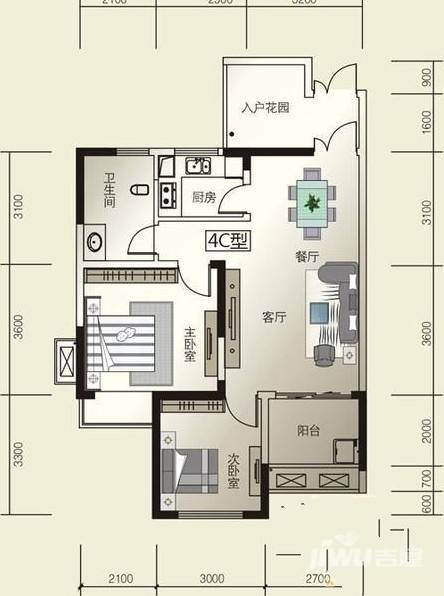 威尔士春天2室2厅1卫86.2㎡户型图