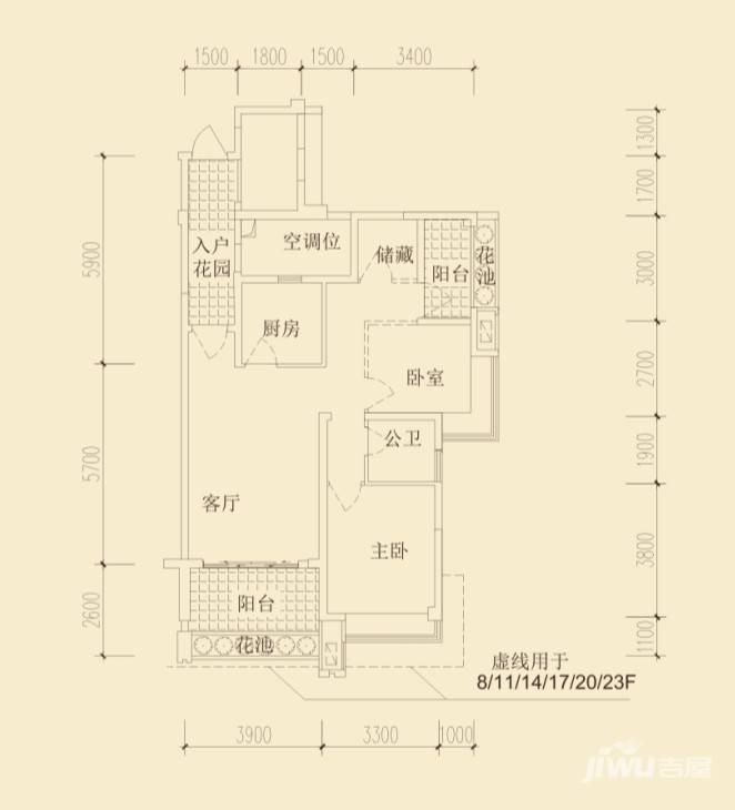 建发汇金国际3室2厅2卫98㎡户型图