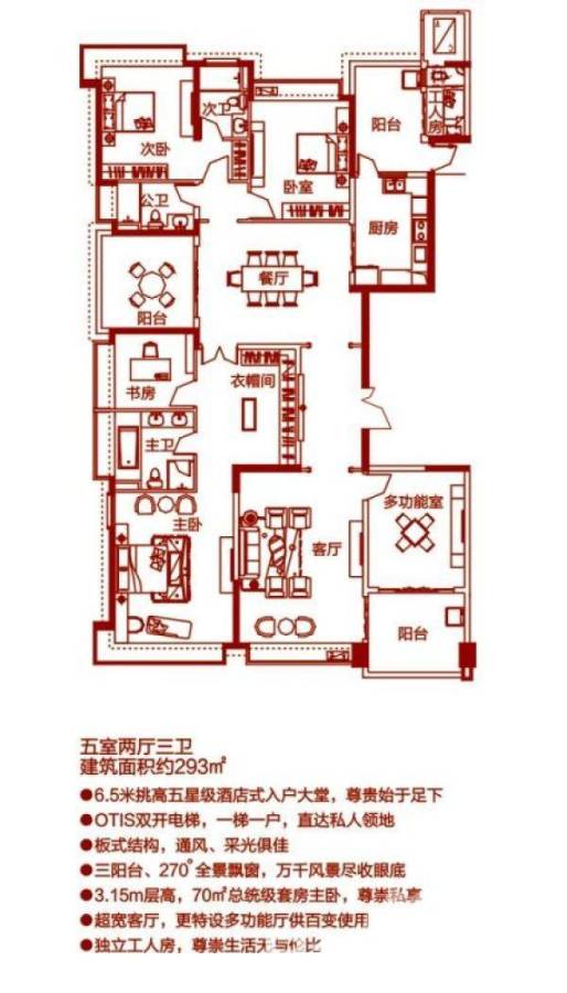 浏阳恒大华府5室2厅3卫293㎡户型图