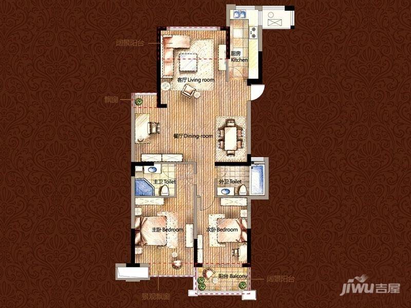 雅戈尔御西湖3室2厅2卫135㎡户型图