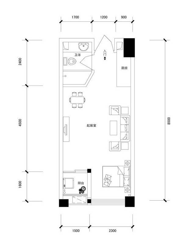 长房时代城1室1厅1卫46.7㎡户型图