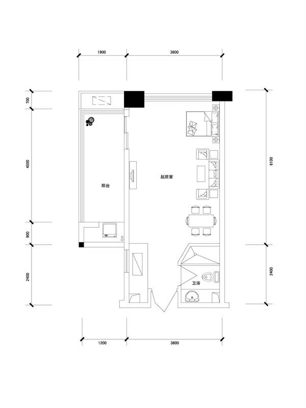 长房时代城1室1厅1卫52㎡户型图