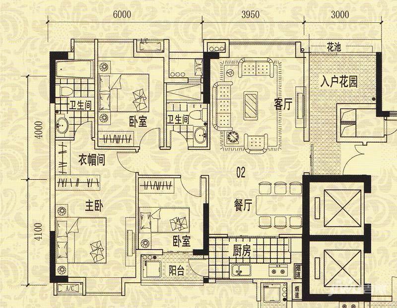 龙津华府3室2厅2卫117.2㎡户型图