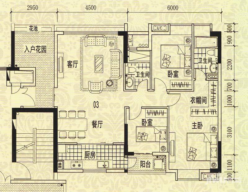 龙津华府3室2厅2卫121.6㎡户型图