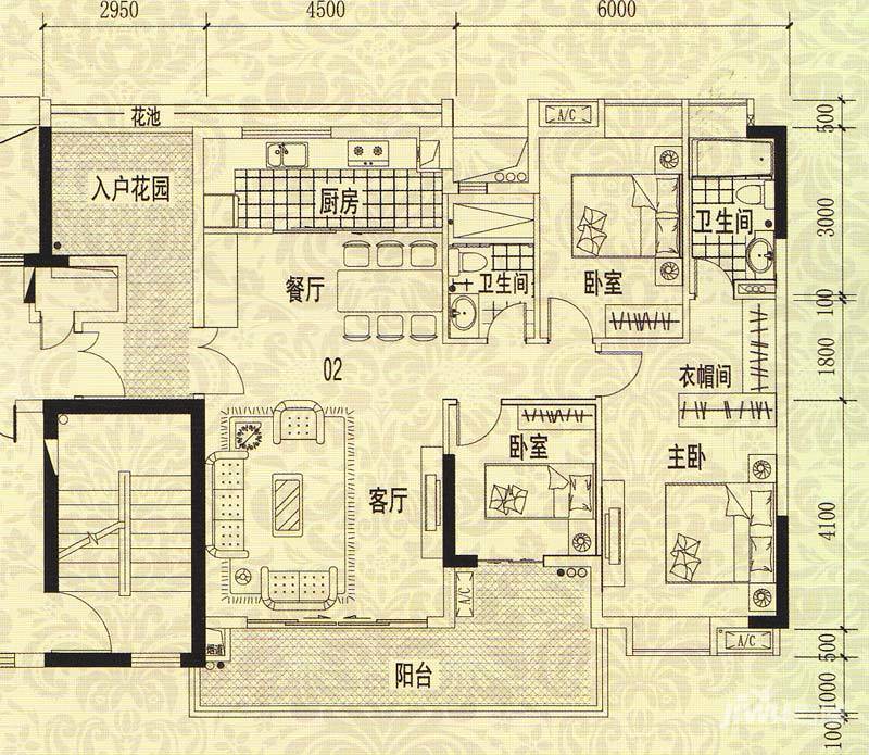 龙津华府3室2厅2卫128.7㎡户型图