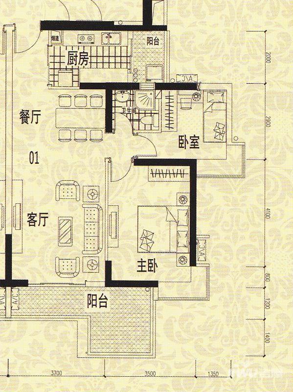 龙津华府2室2厅1卫96㎡户型图