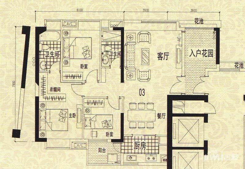 龙津华府3室2厅2卫114.1㎡户型图