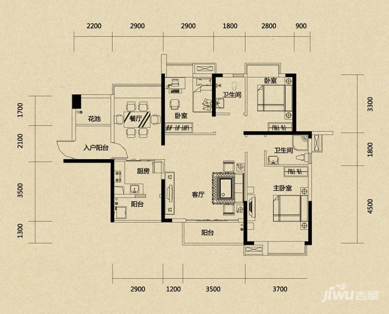 城南故事3室2厅2卫117㎡户型图