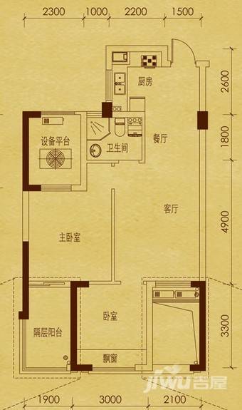 顺发康庄3室2厅1卫74㎡户型图