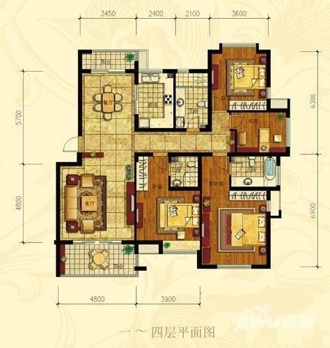 贺田尚城璟湾4室2厅3卫167㎡户型图