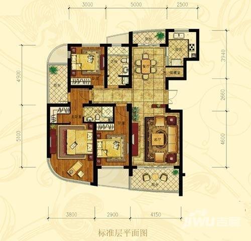 贺田尚城璟湾3室2厅2卫141㎡户型图