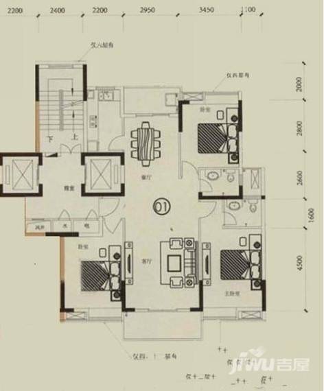 荔城花园3室2厅2卫132㎡户型图