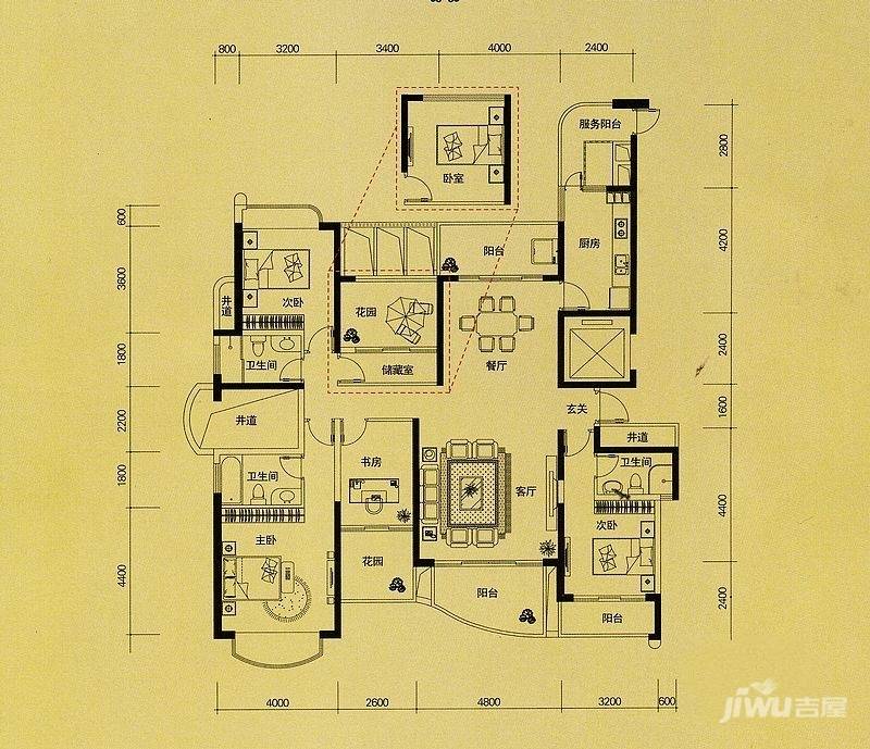 盛元蓝爵国际4室2厅3卫189㎡户型图