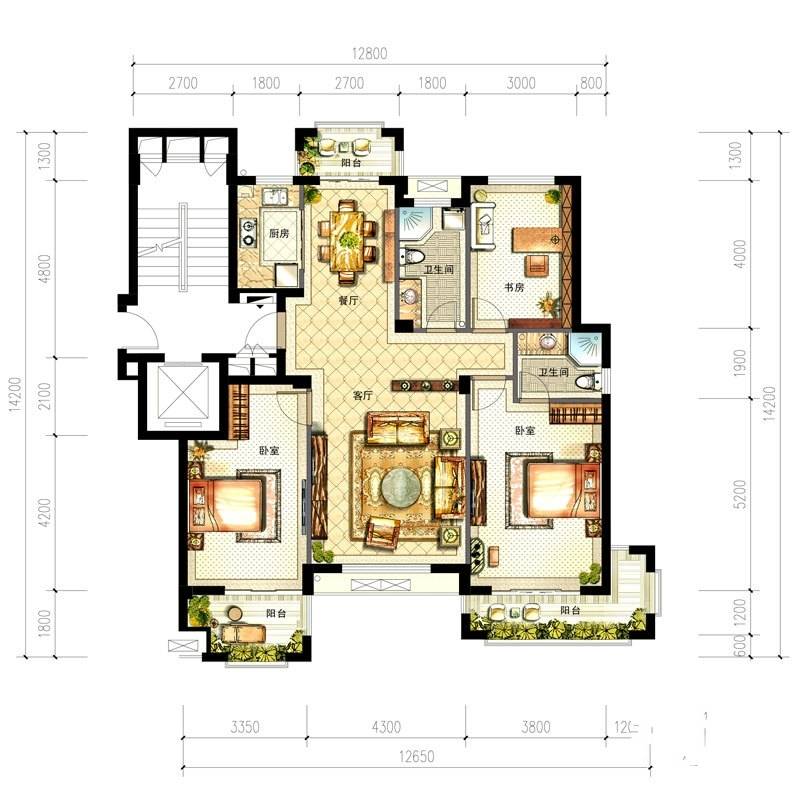 万马樱花雅苑3室2厅2卫137㎡户型图