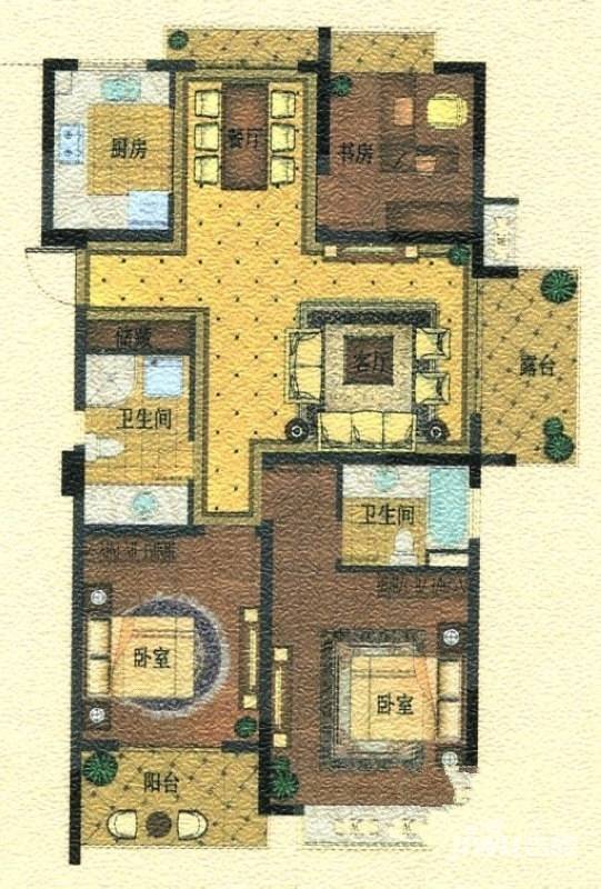 丁桥颐景园3室2厅2卫116.5㎡户型图