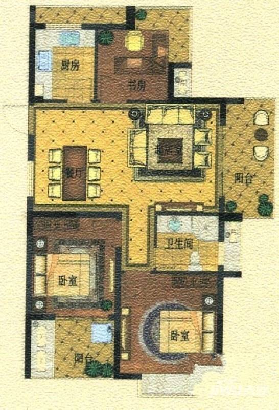 丁桥颐景园3室2厅1卫86.6㎡户型图