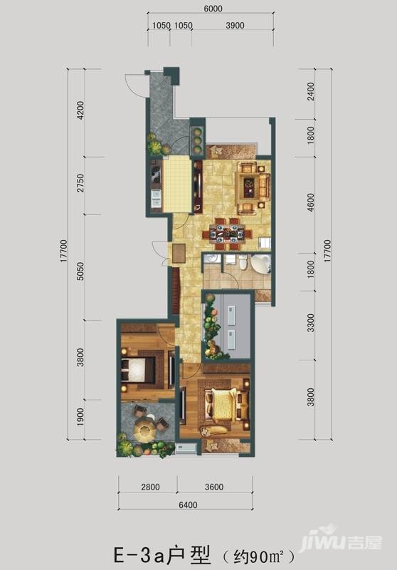 众安景海湾2室2厅1卫90㎡户型图