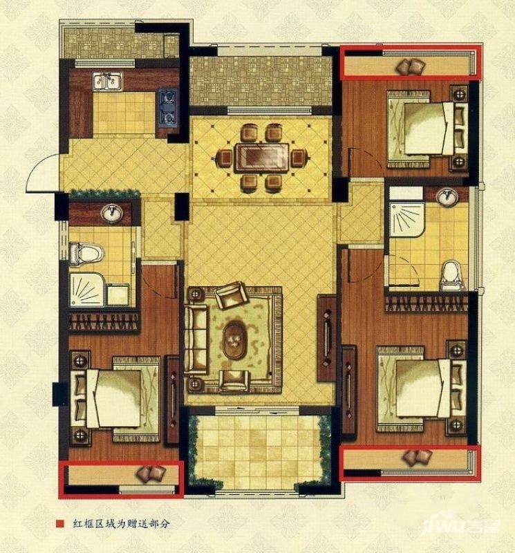 钱塘梧桐蓝山3室2厅1卫128㎡户型图