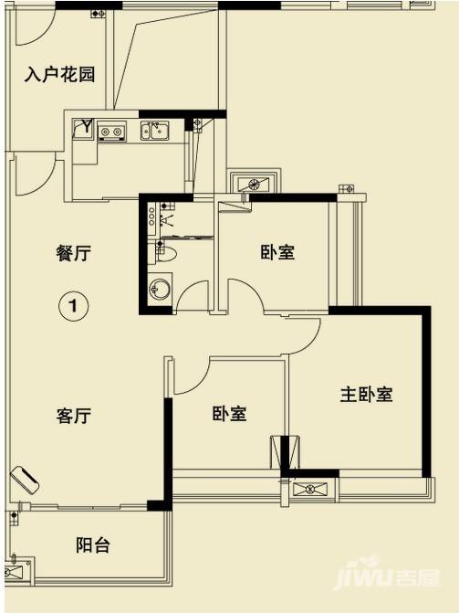 保利西海岸江岸花园3室2厅1卫97.6㎡户型图