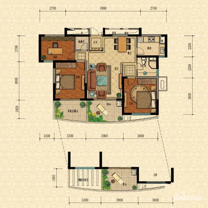 万和国际3室2厅1卫112.2㎡户型图