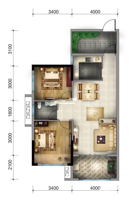 CROSS尚公馆2室2厅1卫83.9㎡户型图