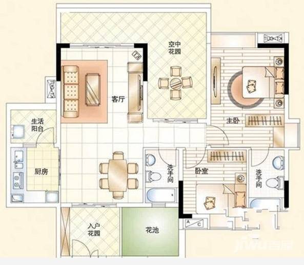 好美嘉园2室2厅1卫108㎡户型图