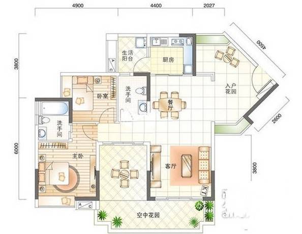 好美嘉园2室2厅1卫105㎡户型图